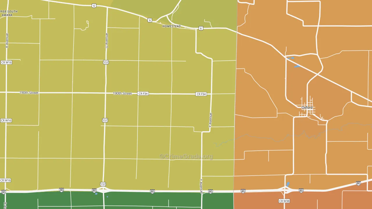 Homestead, IA Map of Vehicle Theft Rates