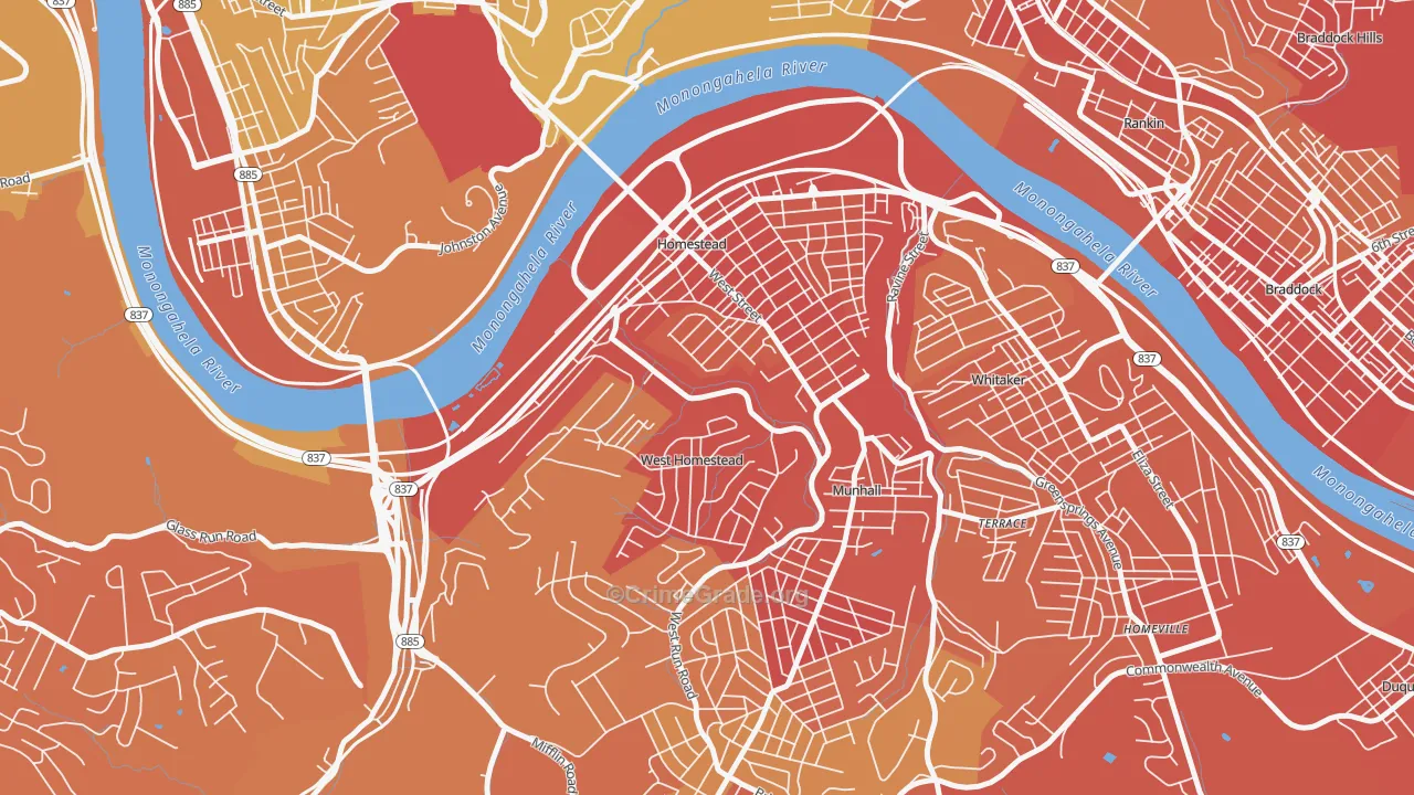 Homestead, PA Map of Vehicle Theft Rates