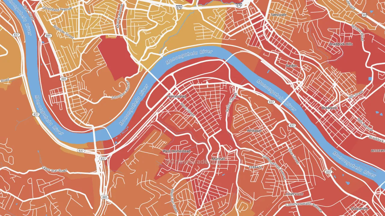 Homestead Park, Homestead, PA Map of Vehicle Theft Rates