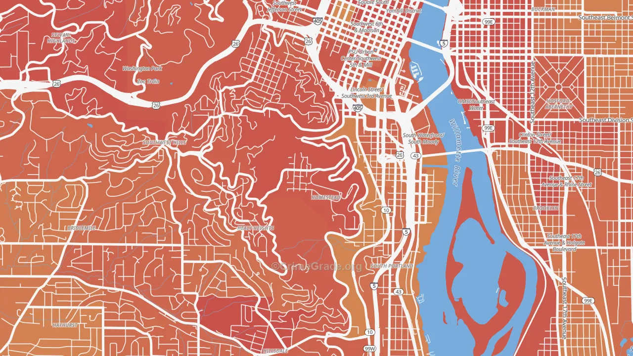 Homestead, Portland, OR Map of Vehicle Theft Rates