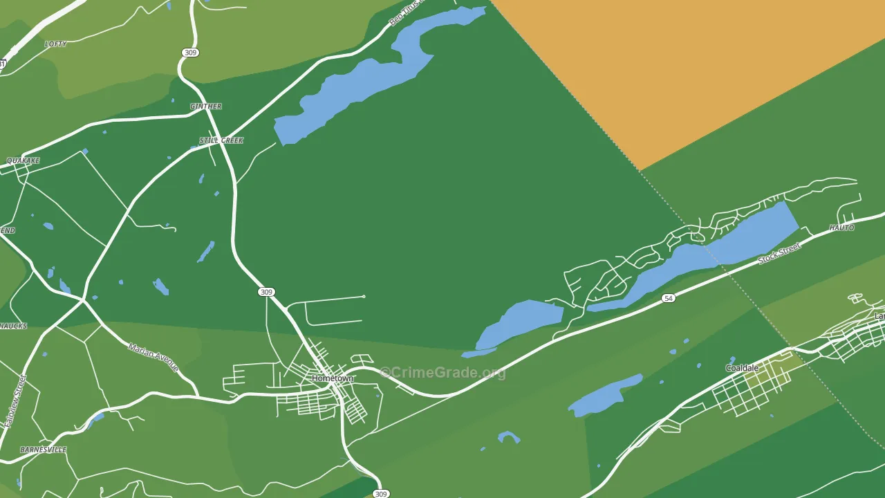 Hometown, PA Map of Vehicle Theft Rates
