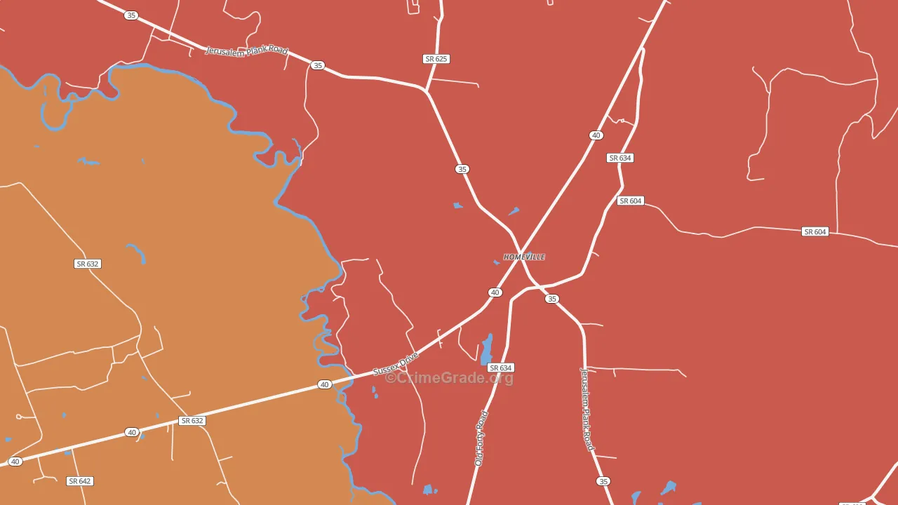 Homeville, VA Map of Vehicle Theft Rates