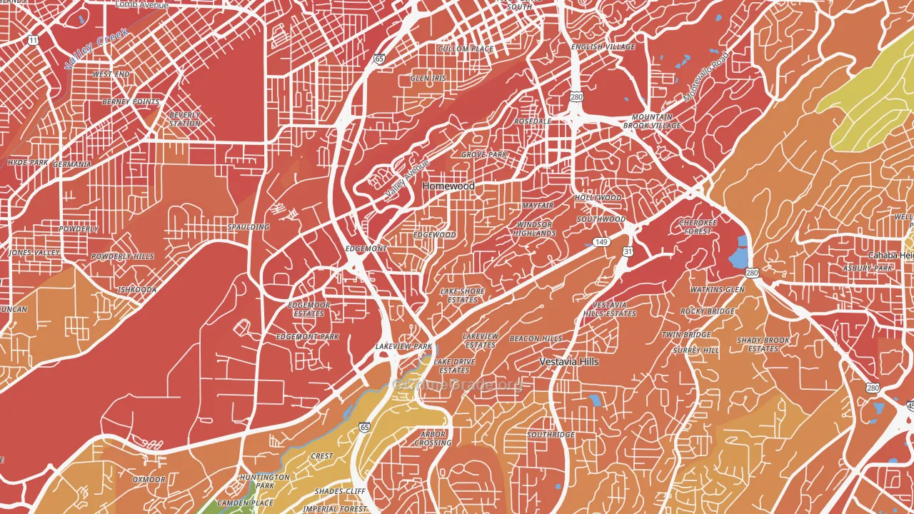 Homewood, AL Map of Vehicle Theft Rates