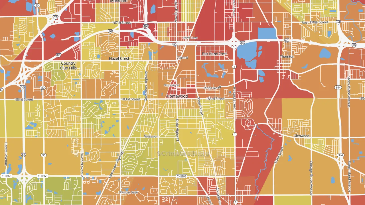 Homewood, IL Map of Vehicle Theft Rates