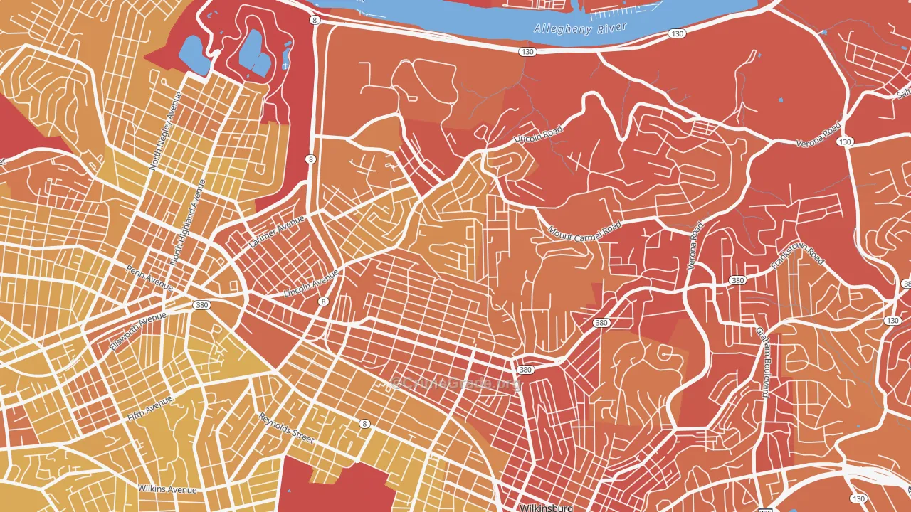 Homewood North, Pittsburgh, PA Map of Vehicle Theft Rates