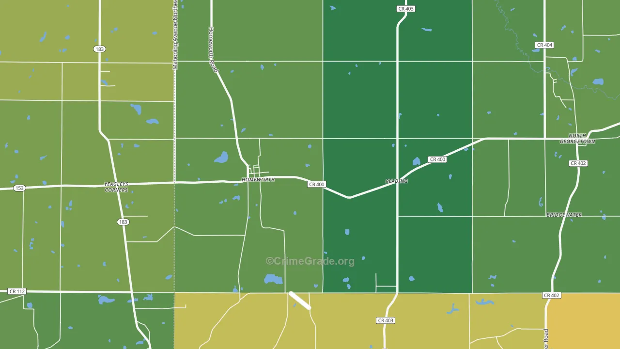 Homeworth, OH Map of Vehicle Theft Rates