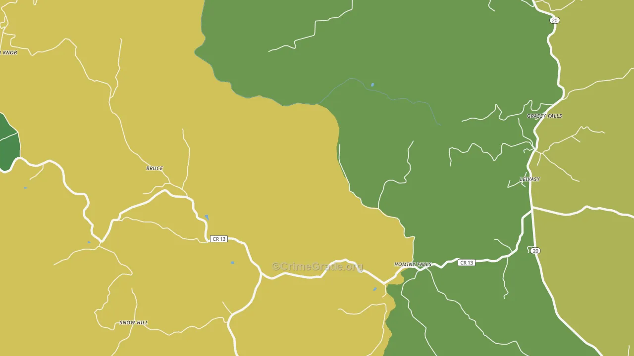 Hominy Falls, WV Map of Vehicle Theft Rates