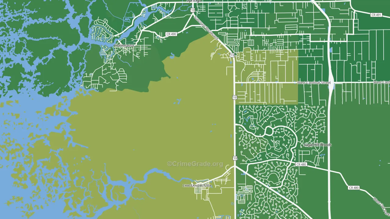 Homosassa, FL Map of Vehicle Theft Rates