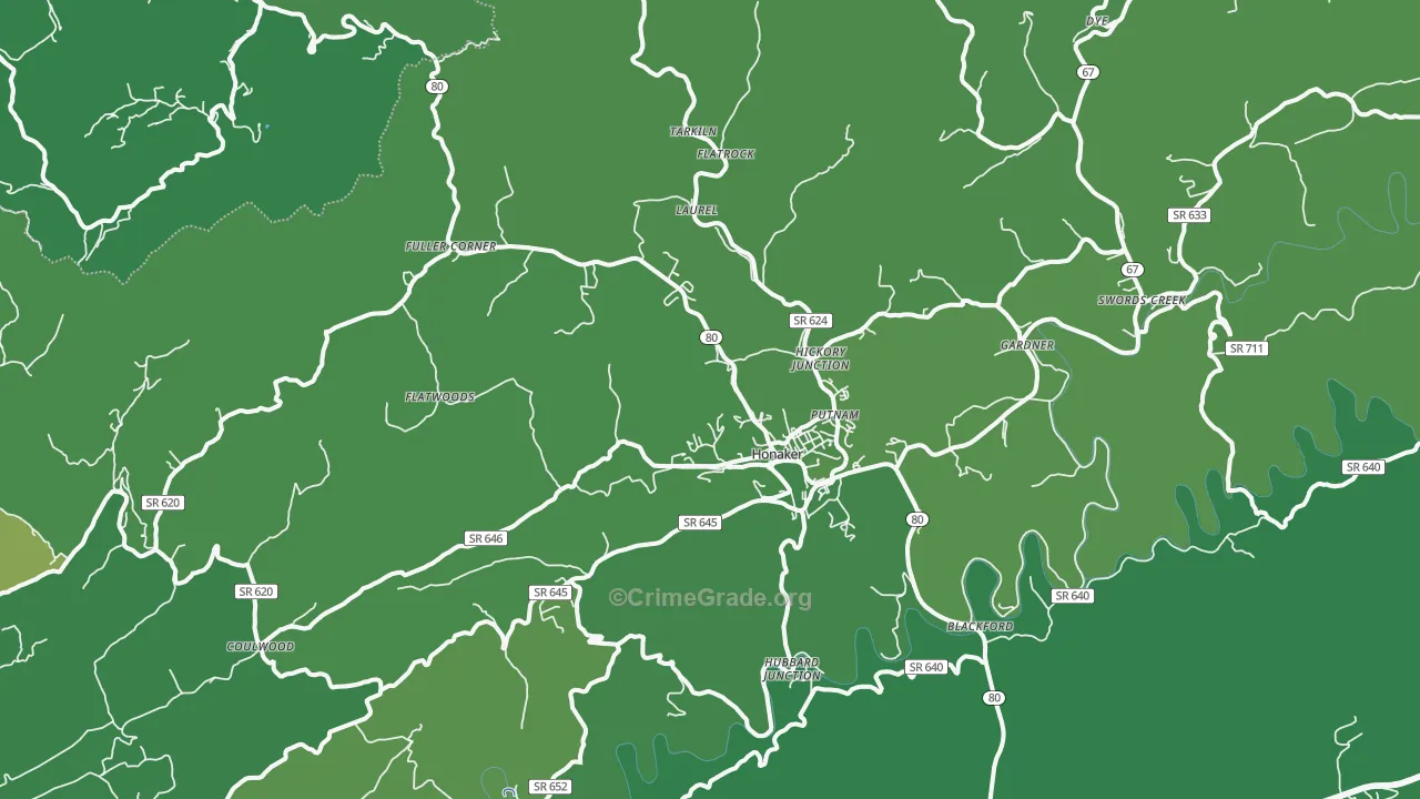 Honaker, VA Map of Vehicle Theft Rates
