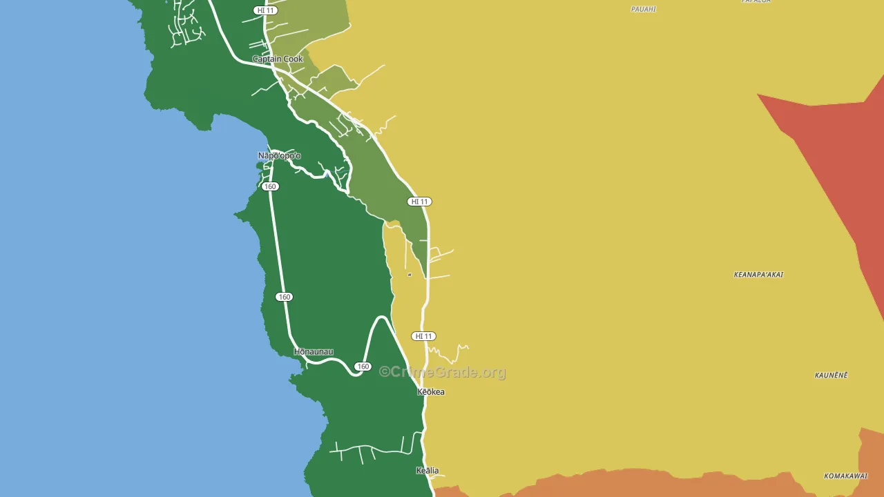 Honaunau-Napoopoo, HI Map of Vehicle Theft Rates