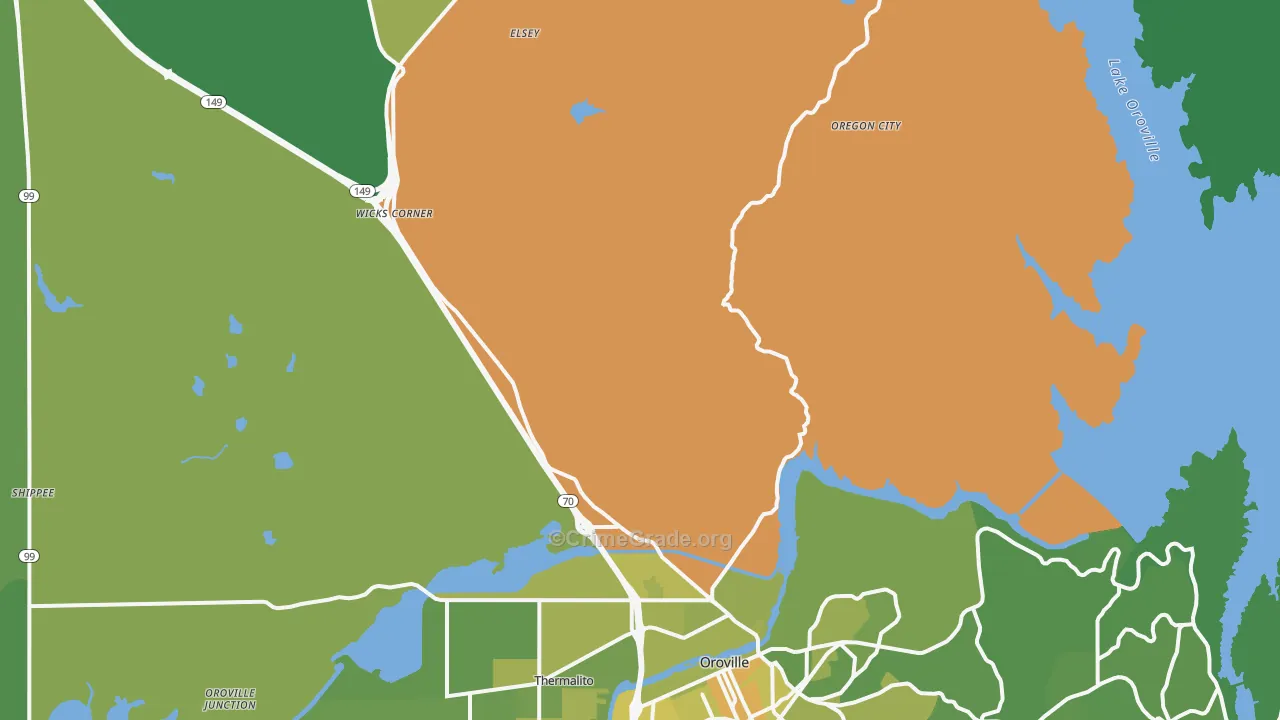 Honcut, CA Map of Vehicle Theft Rates