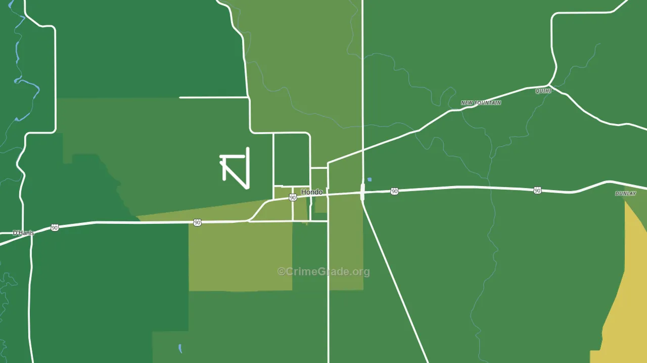 Hondo, TX Map of Vehicle Theft Rates