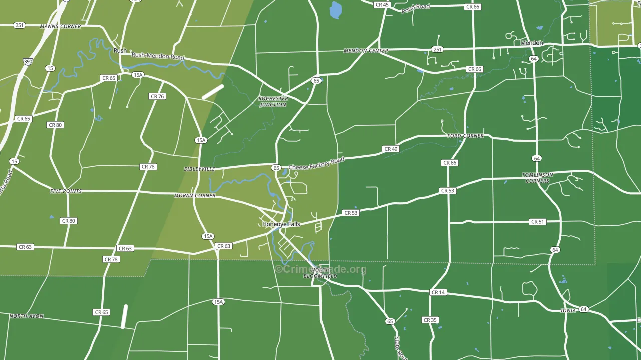 Honeoye Falls, NY Map of Vehicle Theft Rates