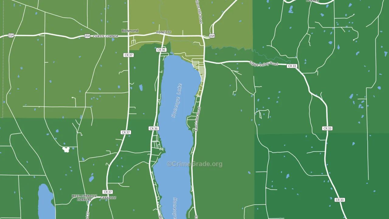 Honeoye, NY Map of Vehicle Theft Rates