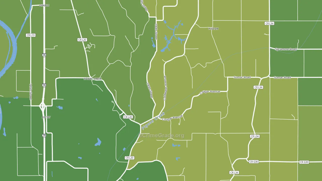 Honey Creek, IA Map of Vehicle Theft Rates