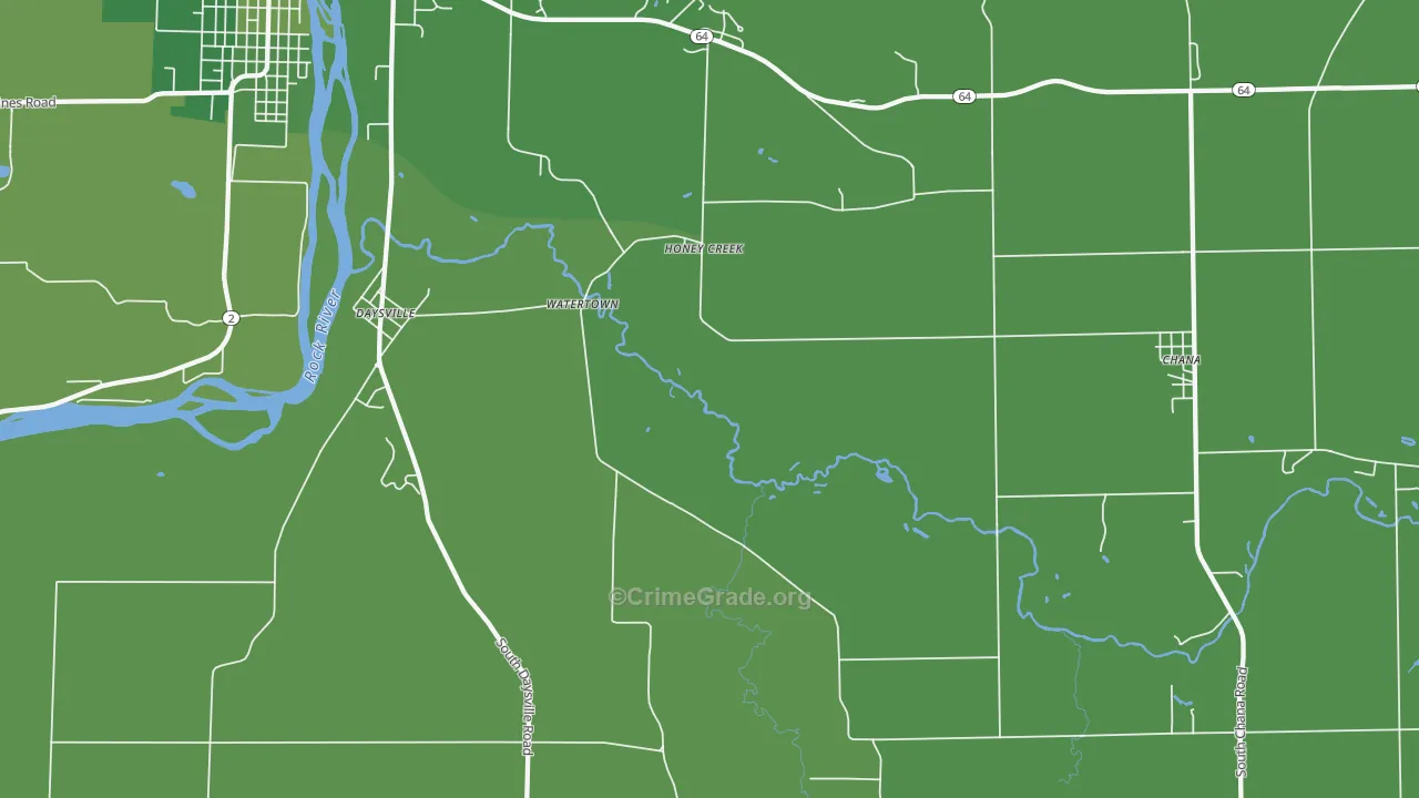 Honey Creek, IL Map of Vehicle Theft Rates