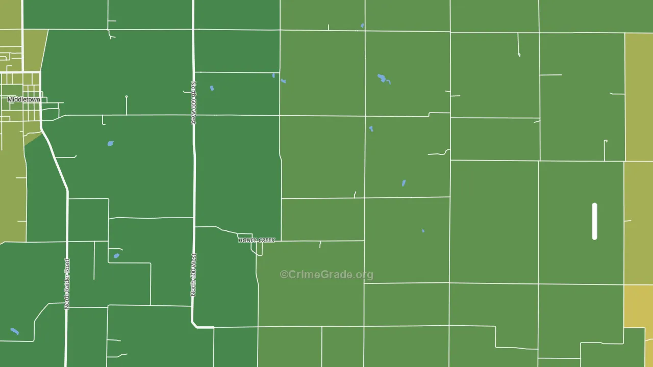Honey Creek, IN Map of Vehicle Theft Rates