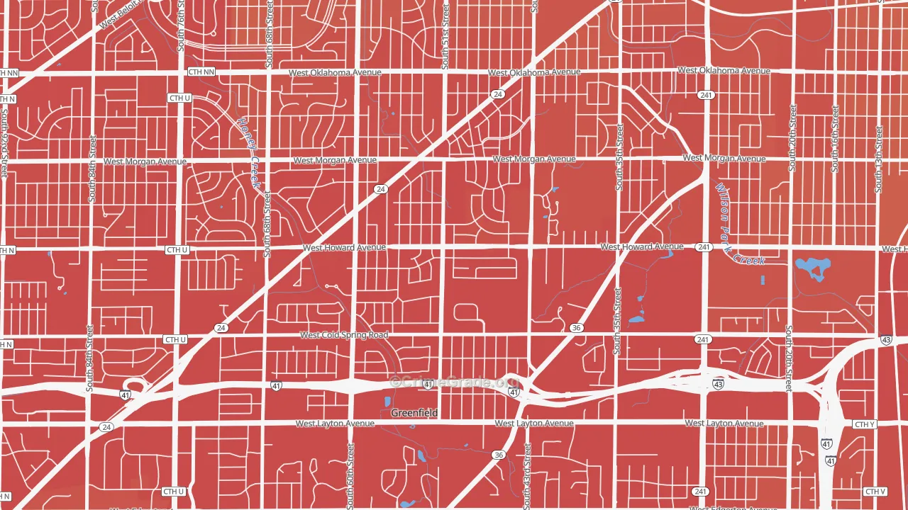 Honey Creek Manor, Milwaukee, WI Map of Vehicle Theft Rates