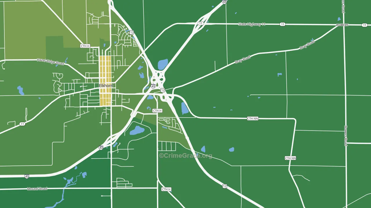Honey Creek, WI Map of Vehicle Theft Rates
