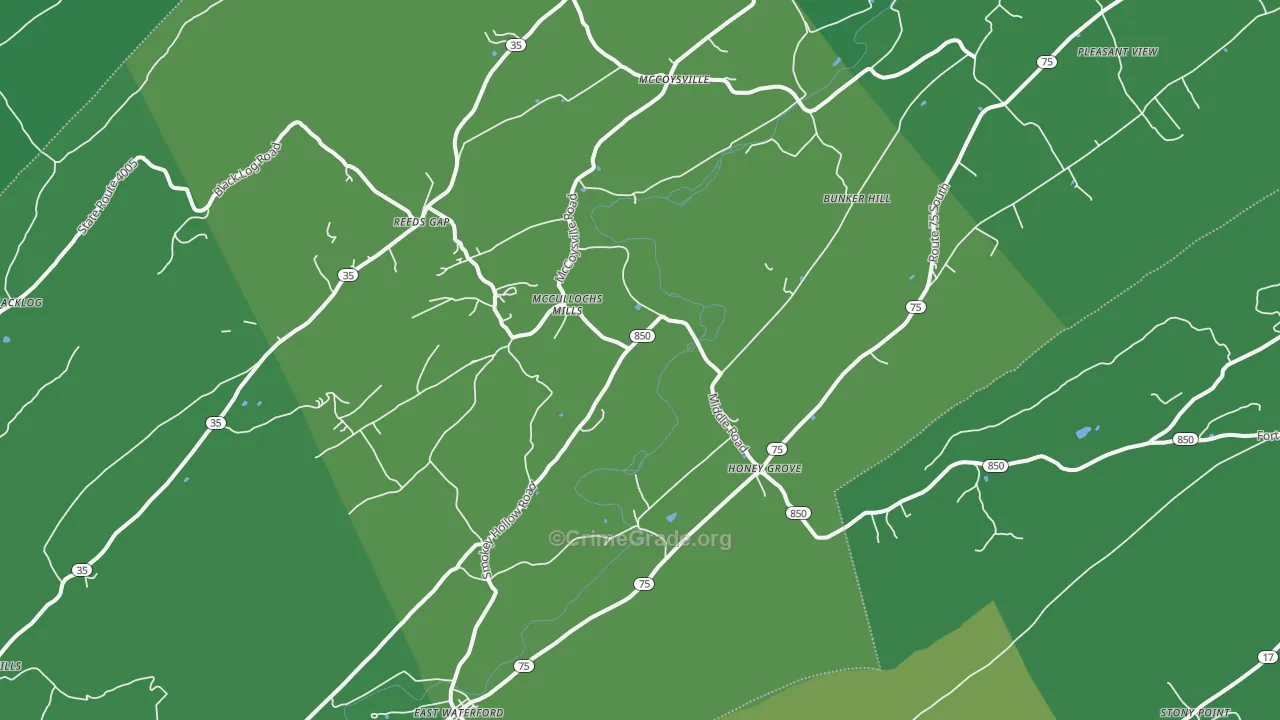 Honey Grove, PA Map of Vehicle Theft Rates