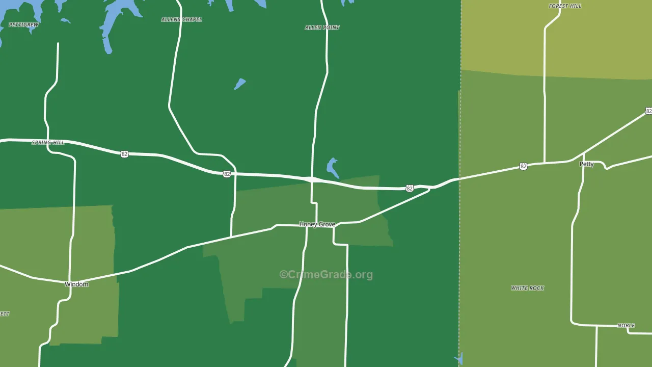 Honey Grove, TX Map of Vehicle Theft Rates