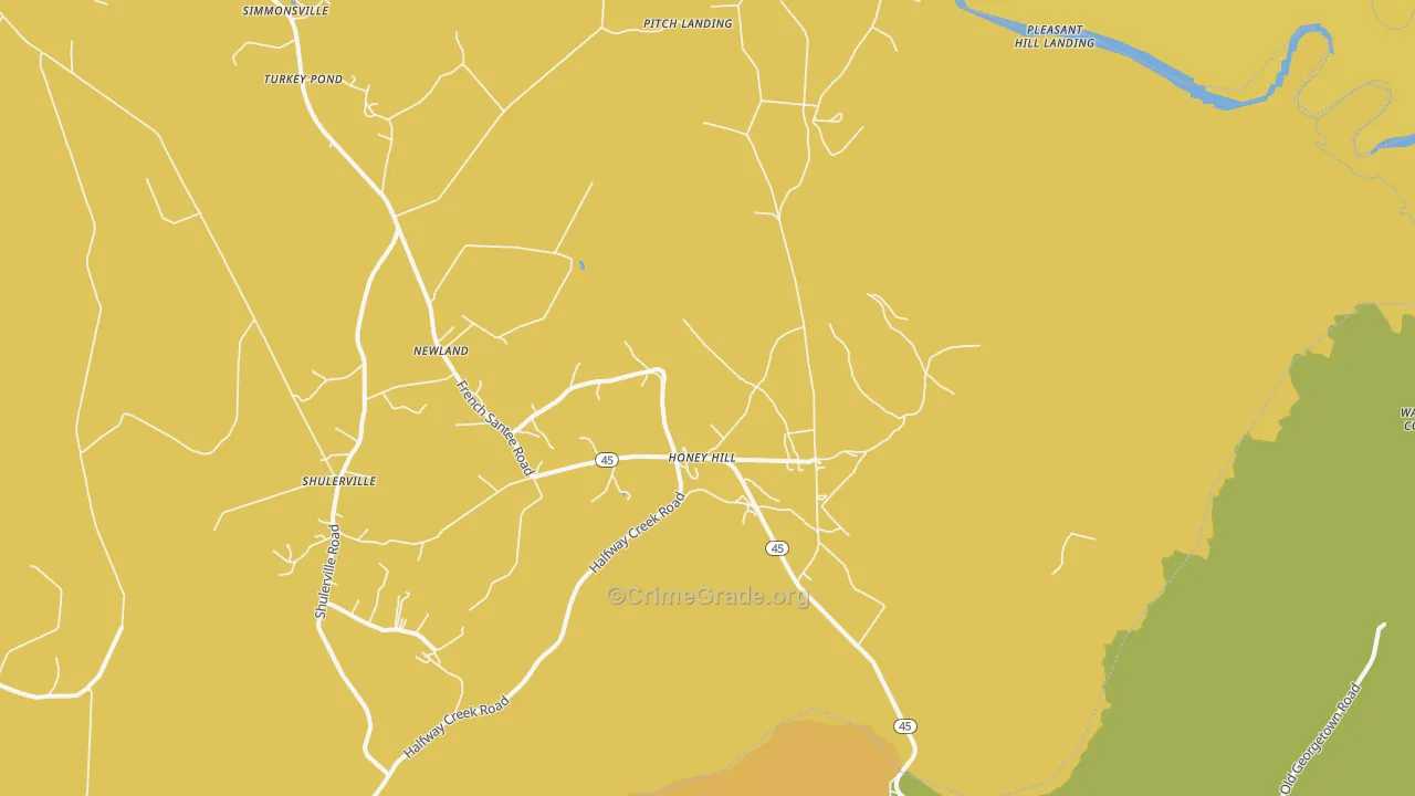 Honey Hill, SC Map of Vehicle Theft Rates