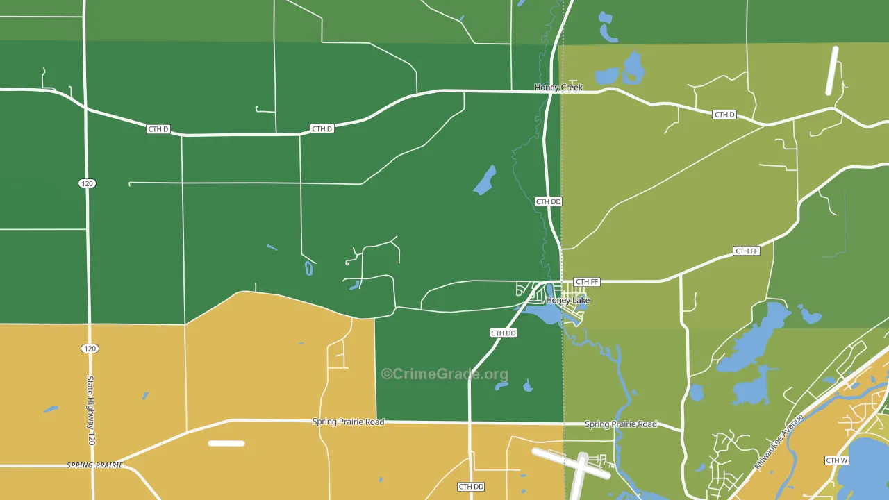 Honey Lake, WI Map of Vehicle Theft Rates