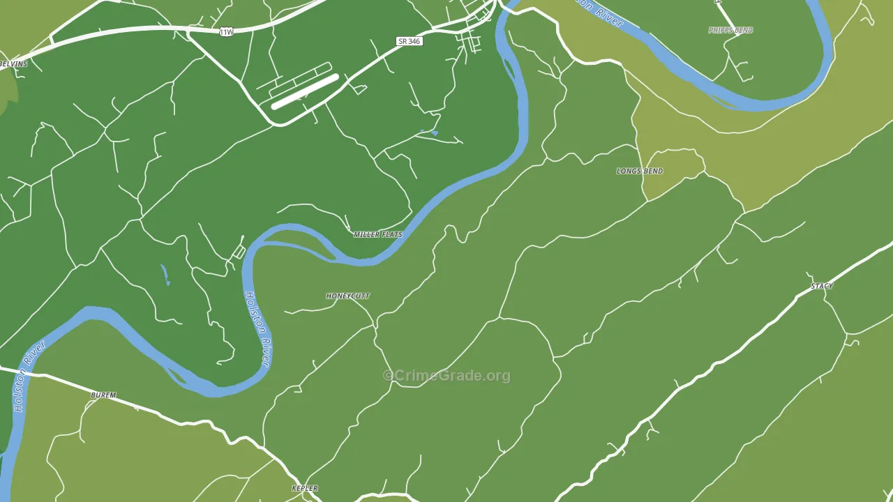 Honeycutt, TN Map of Vehicle Theft Rates