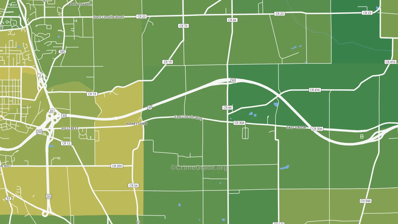 Honeytown, OH Map of Vehicle Theft Rates