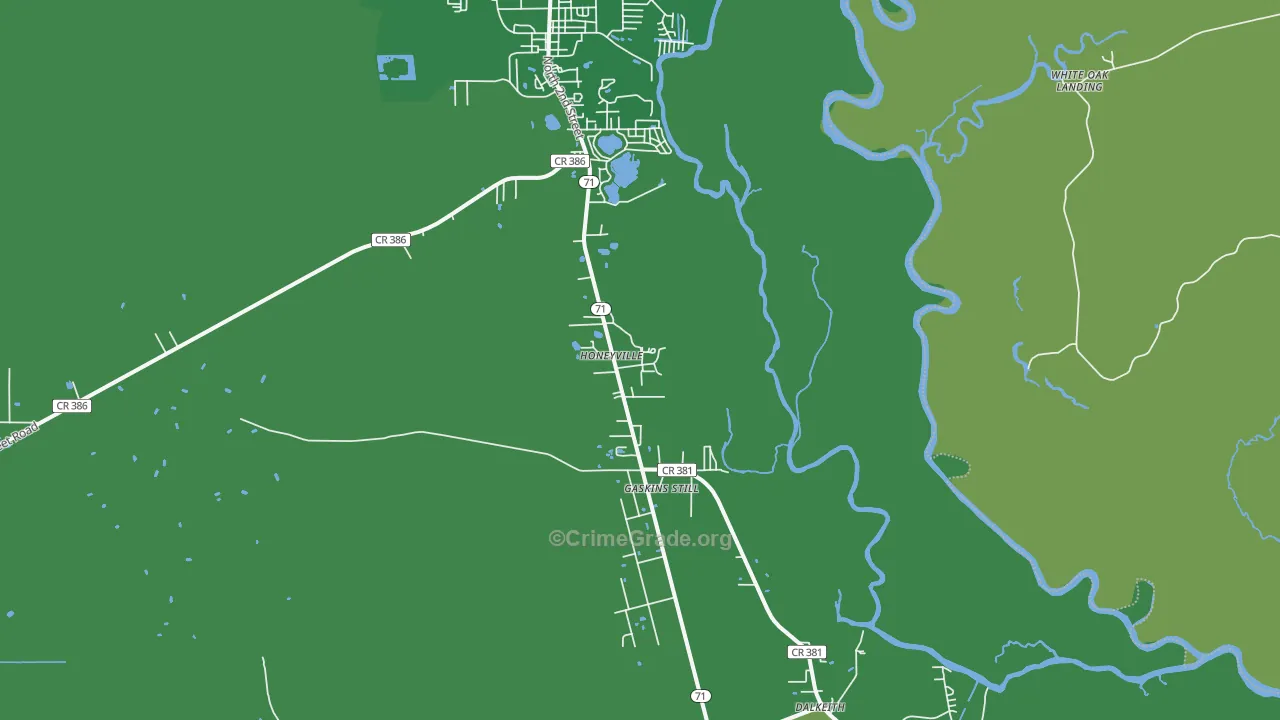 Honeyville, FL Map of Vehicle Theft Rates