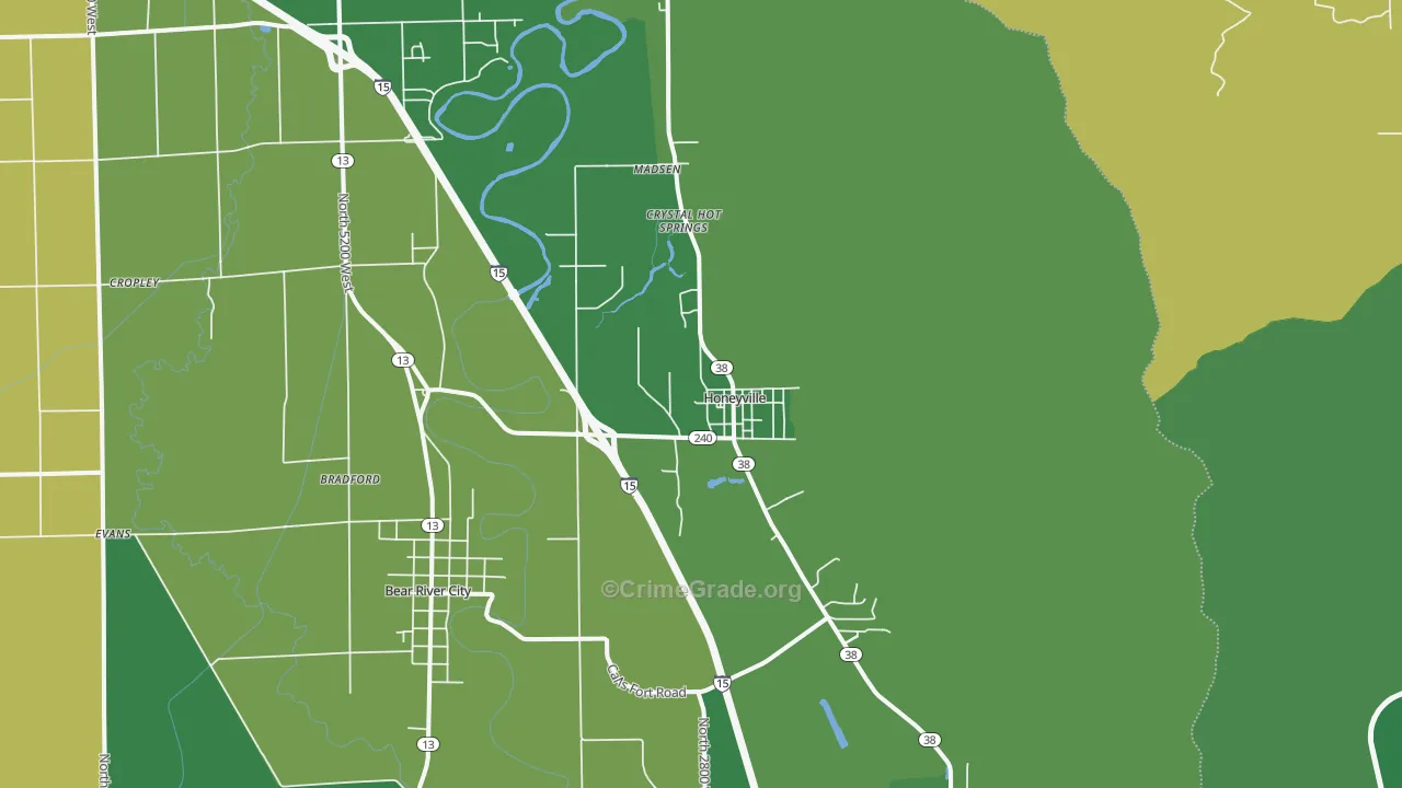 Honeyville, UT Map of Vehicle Theft Rates