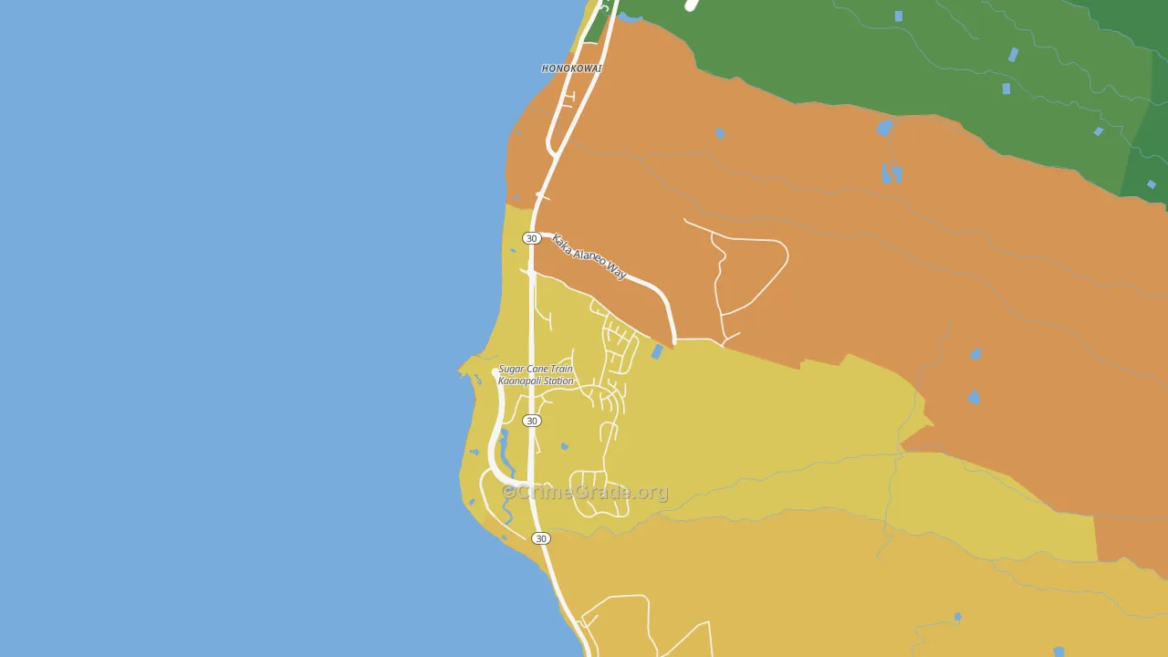 Honokowai, HI Map of Vehicle Theft Rates