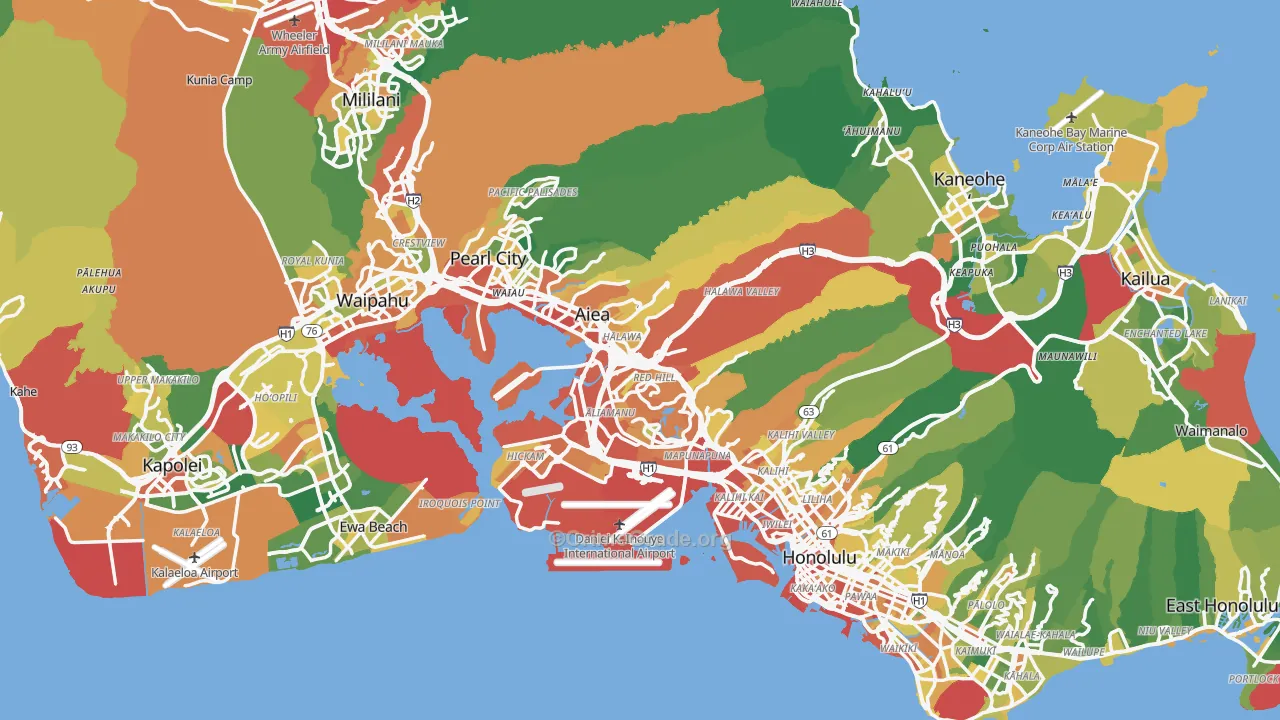 Honolulu County, HI Map of Vehicle Theft Rates