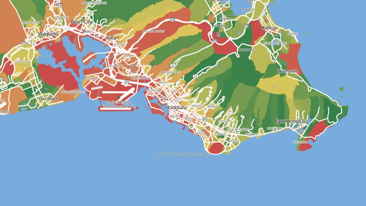 Honolulu, HI Map of Vehicle Theft Rates