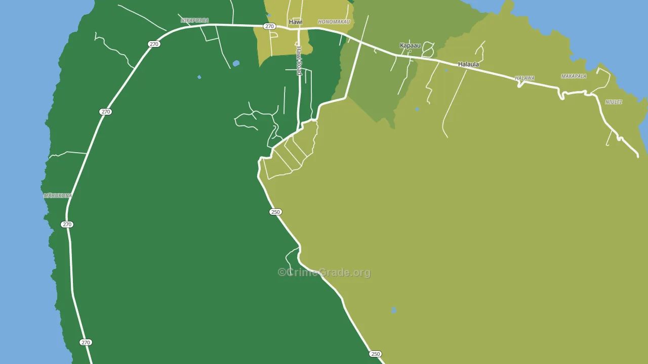 Honomakau, HI Map of Vehicle Theft Rates