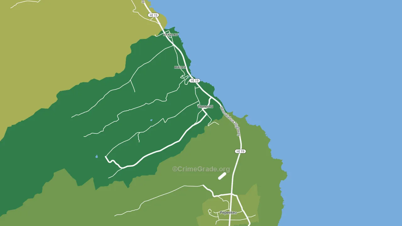 Honomu, HI Map of Vehicle Theft Rates
