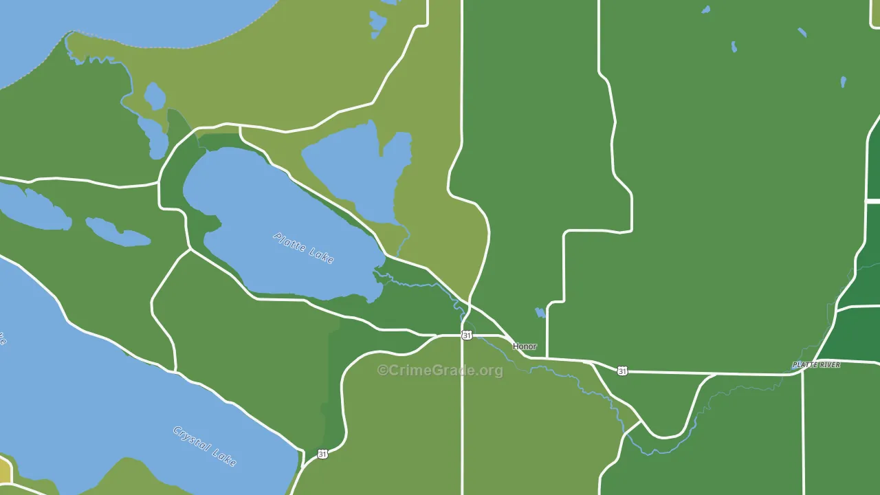 Honor, MI Map of Vehicle Theft Rates