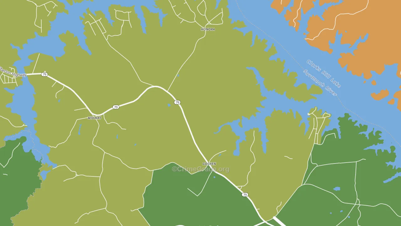 Honora, GA Map of Vehicle Theft Rates