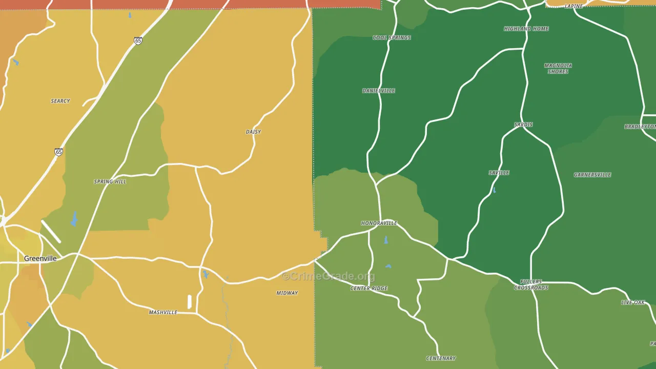 Honoraville, AL Map of Vehicle Theft Rates
