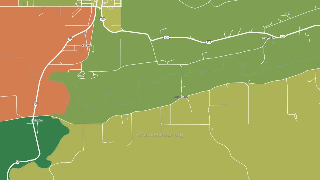 Hontubby, OK Map of Vehicle Theft Rates