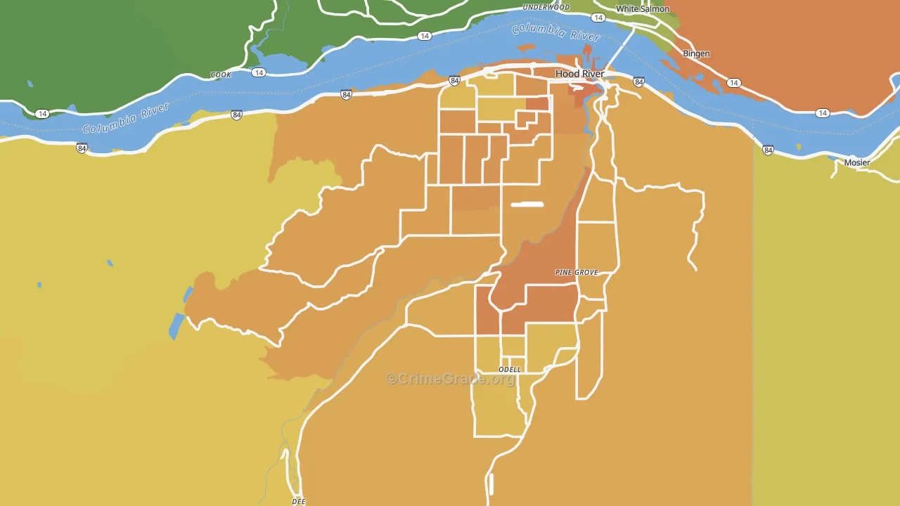 Hood River County, OR Map of Vehicle Theft Rates
