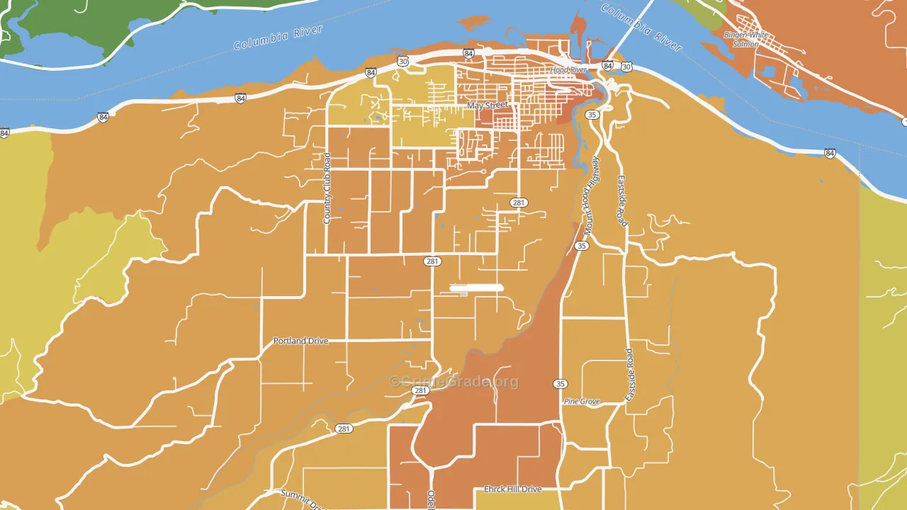Hood River, OR Map of Vehicle Theft Rates
