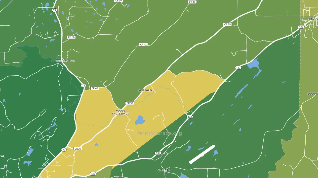 Hoods Crossroads, AL Map of Vehicle Theft Rates