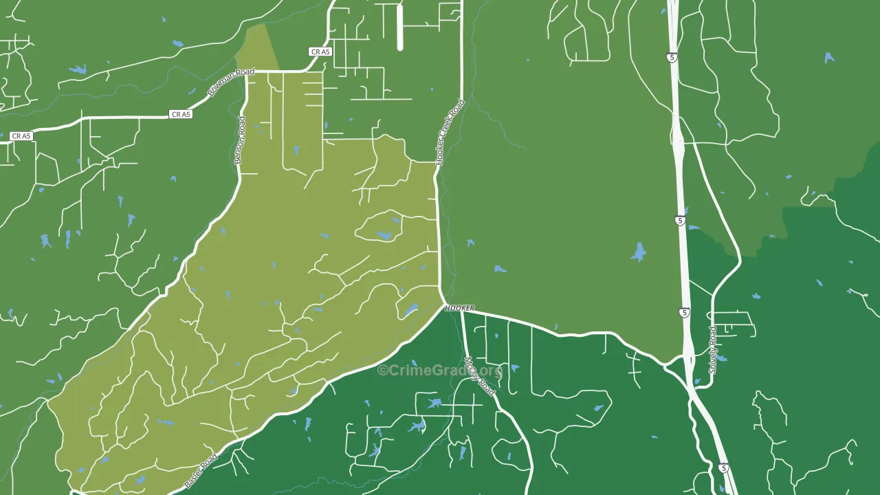 Hooker, CA Map of Vehicle Theft Rates
