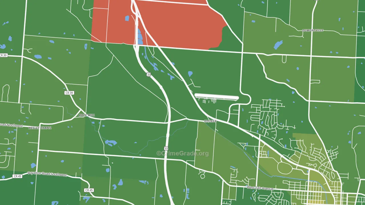 Hooker, OH Map of Vehicle Theft Rates