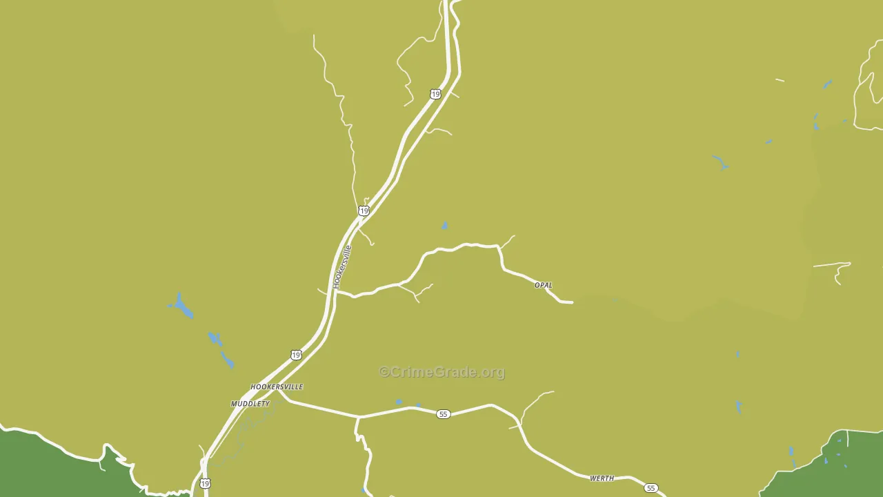 Hookersville, WV Map of Vehicle Theft Rates