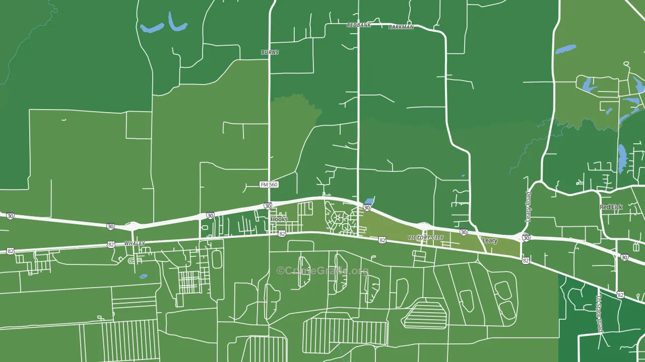 Hooks, TX Map of Vehicle Theft Rates