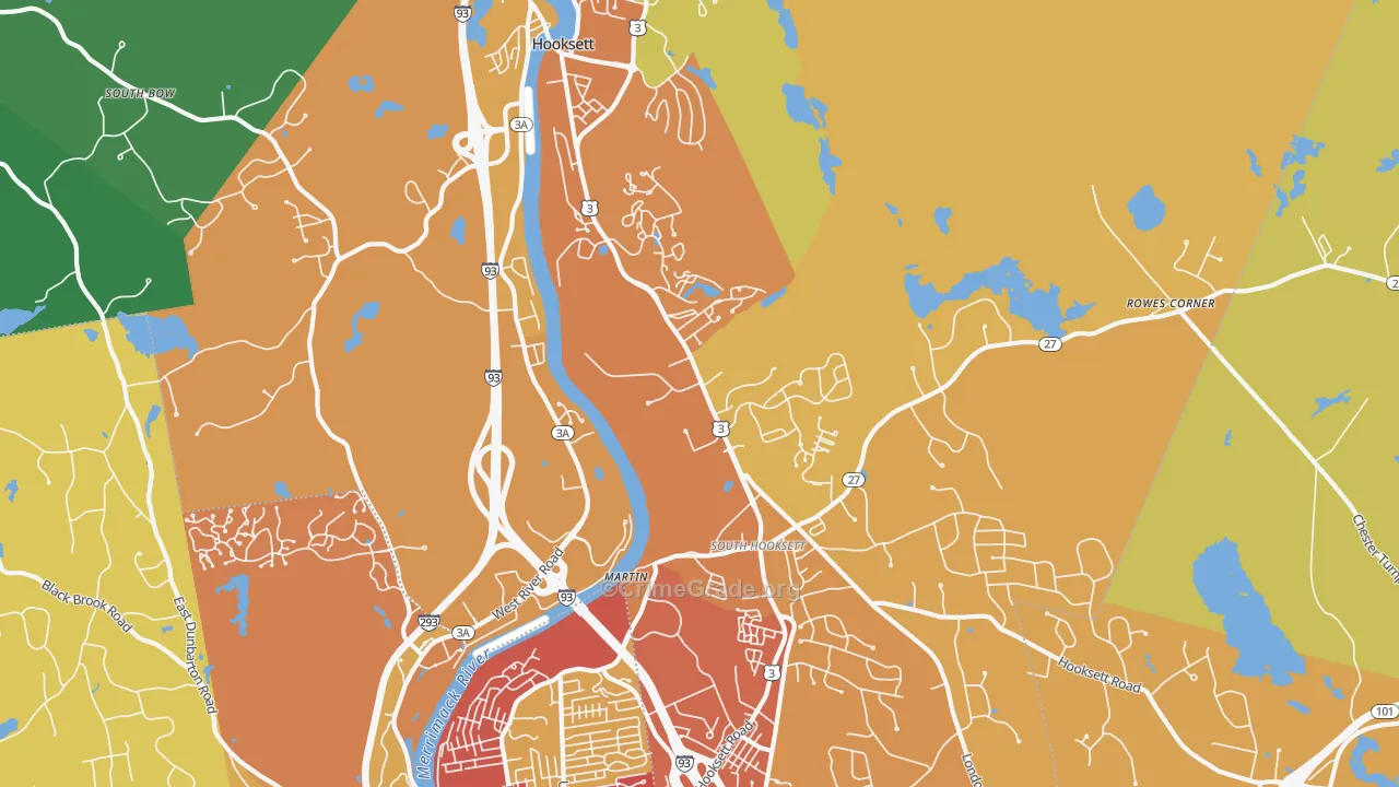 Hooksett, NH Map of Vehicle Theft Rates