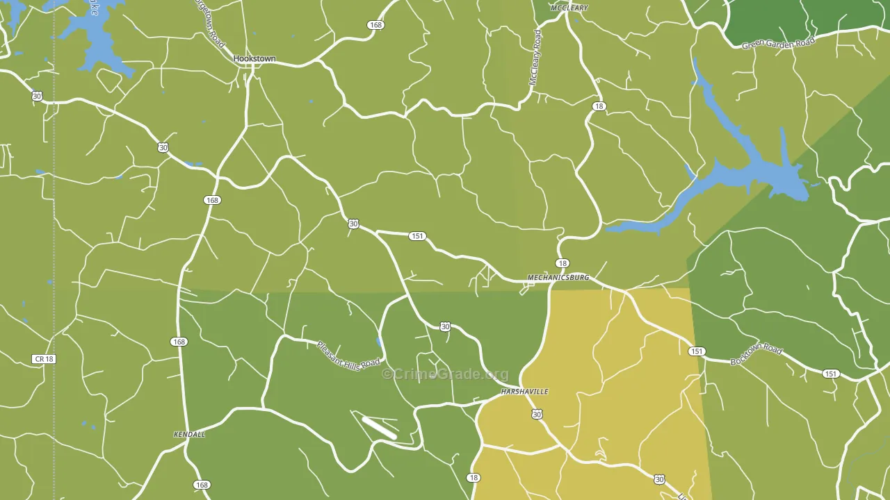 Hookstown, PA Map of Vehicle Theft Rates