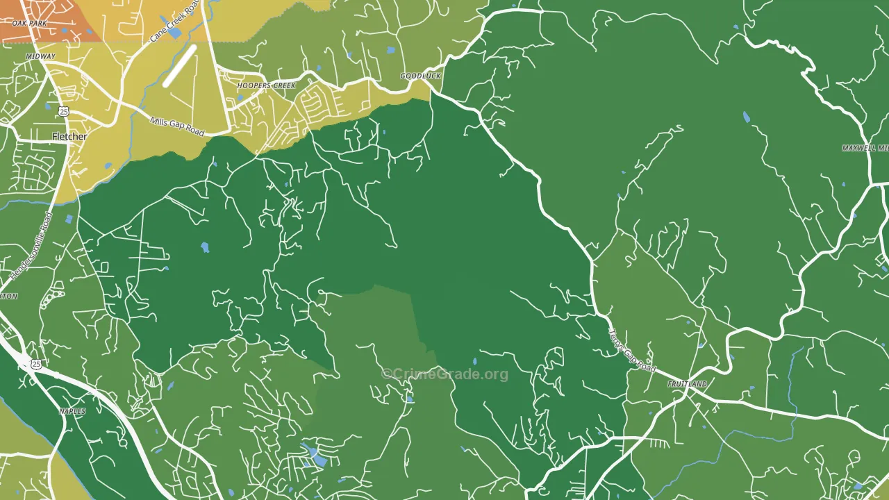Hoopers Creek, NC Map of Vehicle Theft Rates